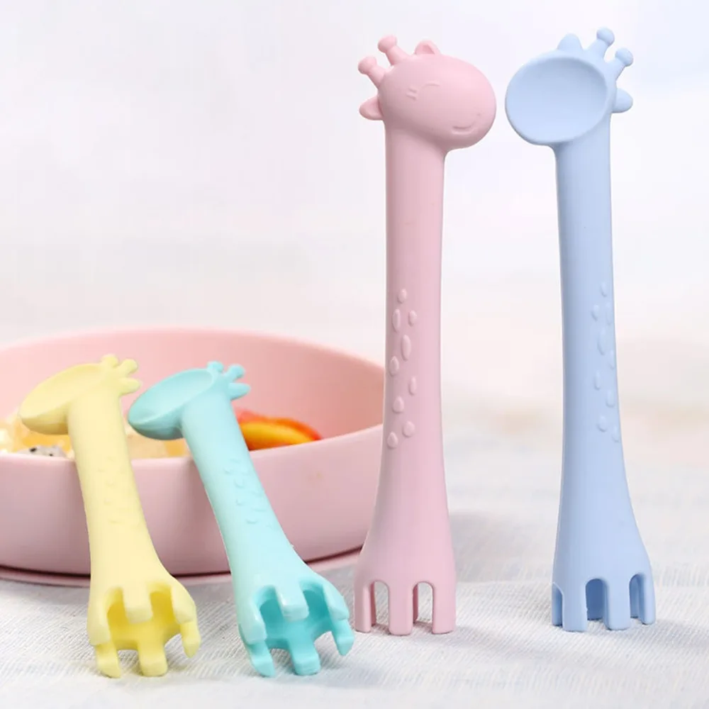 

Rodent Silicone Feeding Spoon Infant Training Spoon Giraffe Kids Baby Feeding Spoon Fork Giraffe Baby Teething Soothing Toy