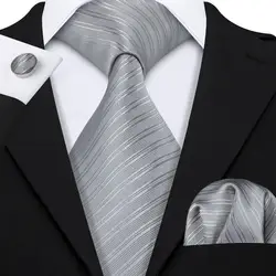 LS-5081 для мужчин s Галстуки 100% шелк жаккард Тканые серые шелковые галстуки для мужчин свадебные вечерние Hankerchief запонки шеи галстук набор