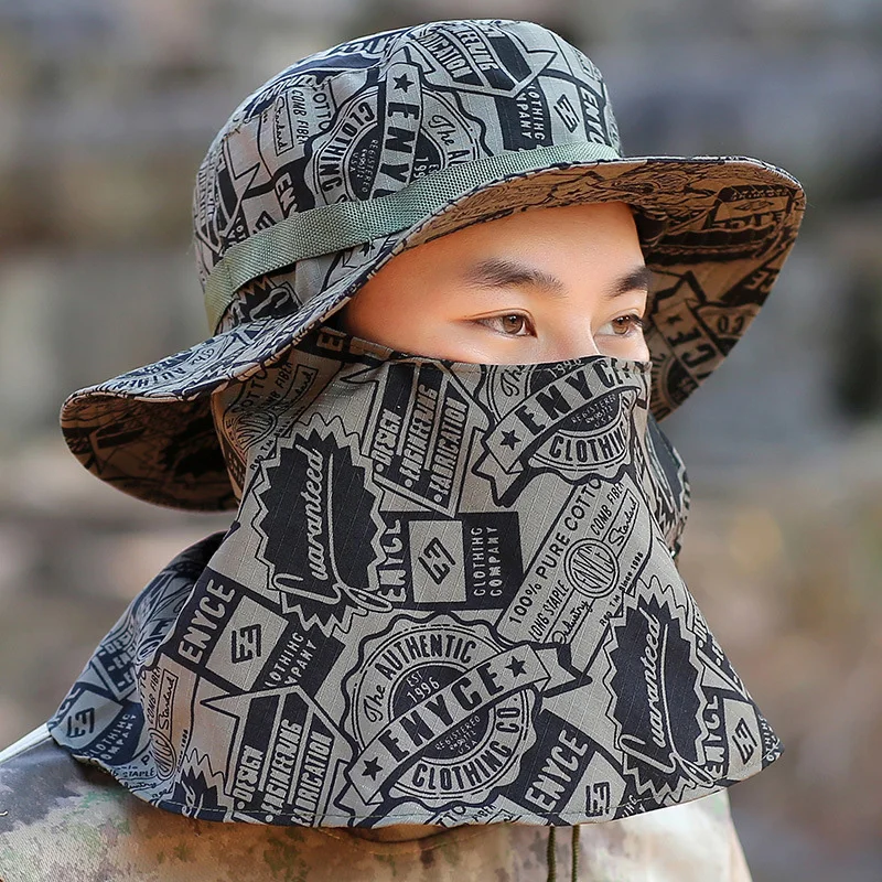 

New summer sun hats men's outdoor fishing caps camouflage military mountaineering cap wind rope fisherman hat free shipping sale