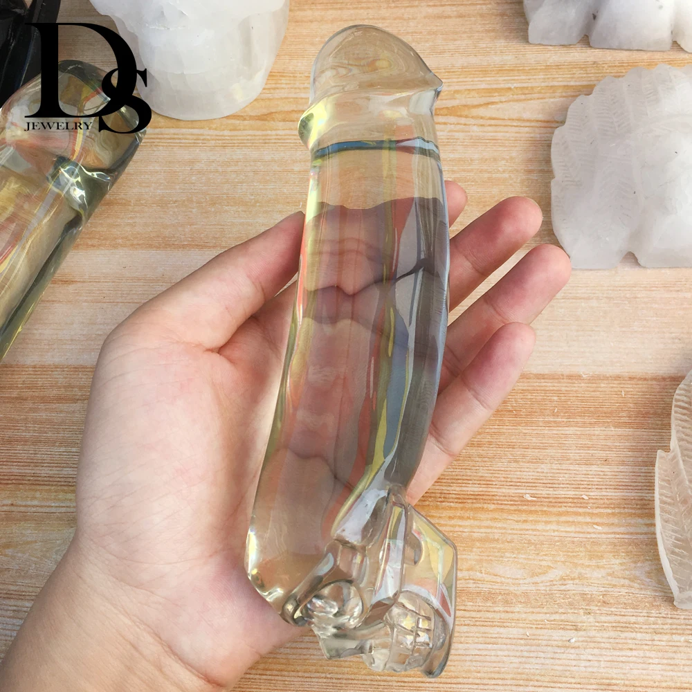 

18cm High Quality Smoky Melting Crystal Skull Large Massage Wand Yoni Wand For Women Healing Crystal Massage Stick