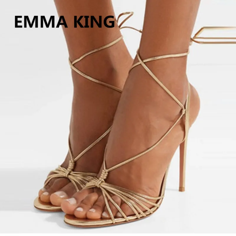 

Simple Fashion Glod Rope Lace Up Women Gladiator Sandals Open Toe Cross-Tied Ladies Party Dress Shoes Woman High Heels Sandals
