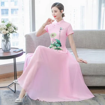 

Hanfu 2019 Fashion Cheongsam Suit Tops Long Skirt Two-piece National Style Retro Tang Suit Cheongsam Large Size M-3xl