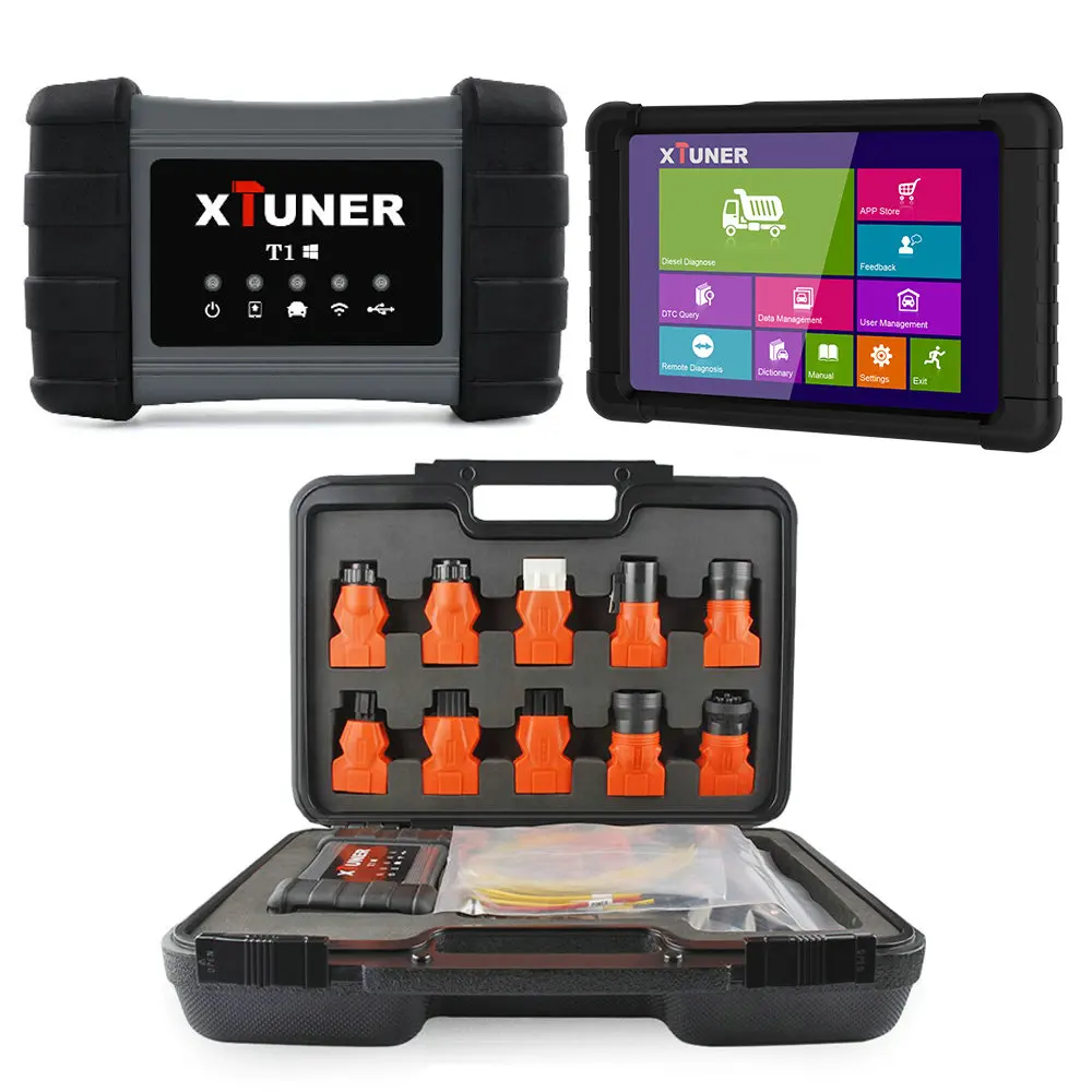 Xtuner T1 OBD2 Авто диагностический сверхпрочный инструмент грузовик OBD2 сканер подушка безопасности; abs DPF регенерация для 24 В грузовика ODB2 АВТОМОБИЛЯ ДИАГНОСТИКИ - Цвет: T1 and Tablet