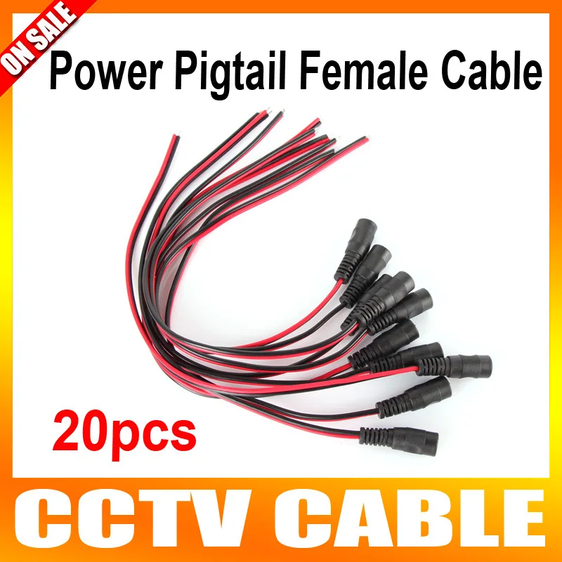 

20pcs/lot CCTV Security Camera Power Pigtail Female Cable DC Power Connector Cable 12V Monitor Connector