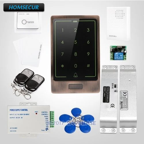 

HOMSECUR Waterproof ID Access Control System Supporting Card Only, PIN Only, Card+5 RFID Cards+5 RFID Keyfobs+2 Remote Controls