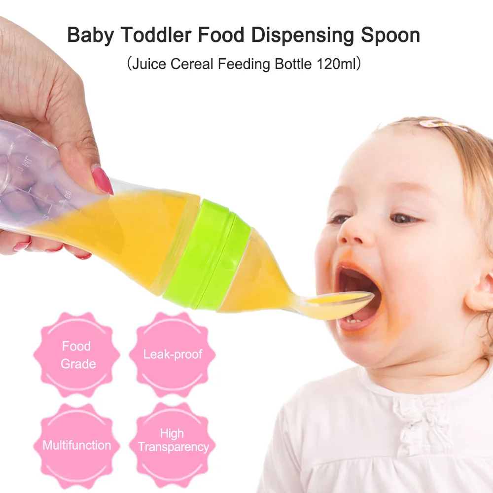 

120ml Newborn Baby Bottle Leak-proof Food Dispensing Spoon Juice Cereal Feeding Bottle Spoon Food Supplement Rice Cereal Bottles