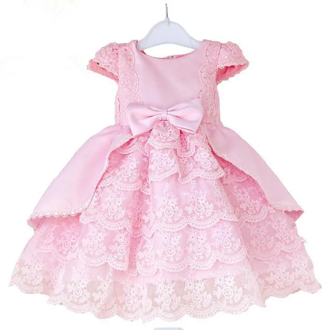 Европейское торжественное платье для девочек, розовое нарядное танцевальное платье в западном стиле для девочек 2, 3, 4, 6, 8, 10, 12 лет, одежда для девочек, KD-1436 - Цвет: short sleeve
