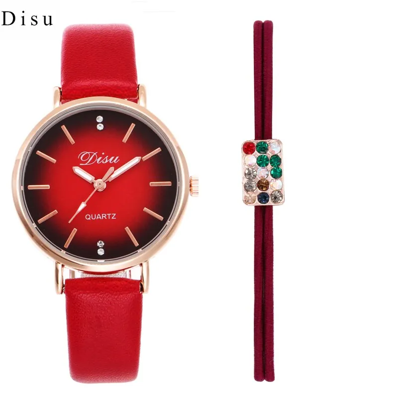 

DISU New Fashion Star Dial Women Watch Luxury Golden Leather Ladies Watches Women Dress Clock Calendar Relogio Feminino Hot Sale
