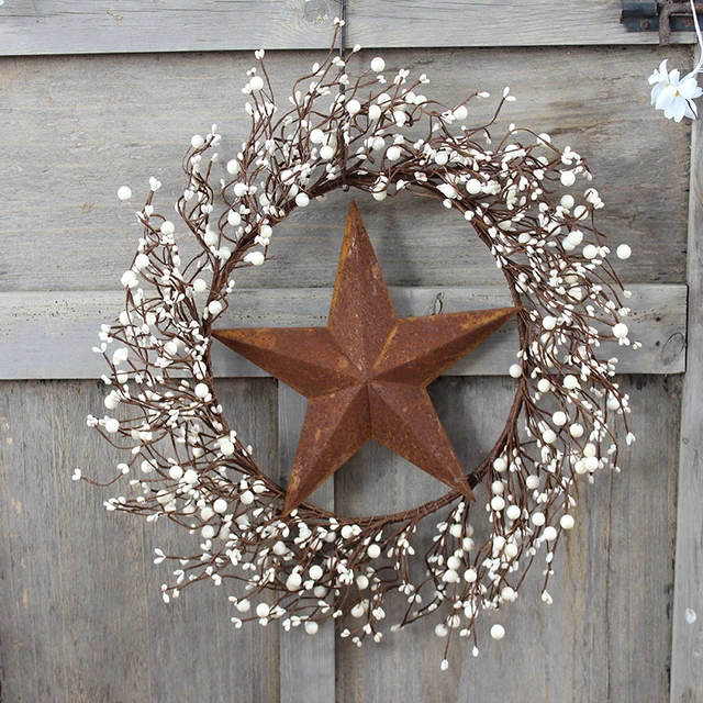 18 Ivory Pip Berry Wreath With Tag And Rusty Stars For Home 18 Ivory Pip Berry Wreath With Tag And Rusty Stars For Home Decoration Door Wreaths Christmas Decorations Indoor Decor