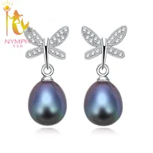 NYMPH Natural Pearl font b Earrings b font Pearl Jewelry Sterling Silver Jewelry Freshwater Black