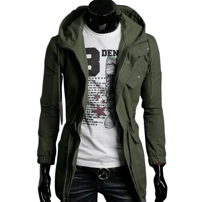 Fashion Brand Zipper Buttons Placket Trench Coat Men Slim Fit Casual Mens Windbreaker Jackets Man Outerwear