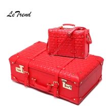 LeTrend Leather Luggage Suitcase Wheels Women’s Handbag Vintage Trolley Retro Cabin Travel Bag Password Handbags Shoulder Bags