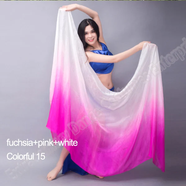 Women 100% Silk Veils Belly Dance Stage Performance 200cm 250cm 270cm Kids Adults Rainbow Light Silk Veils Customized 17 Color Colorful 15