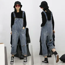 4xl плюс большие размеры джинсы трусики женщины Весна-осень осень feminina подтяжки отверстие комбинезоны свободные джинсы женские Y1321