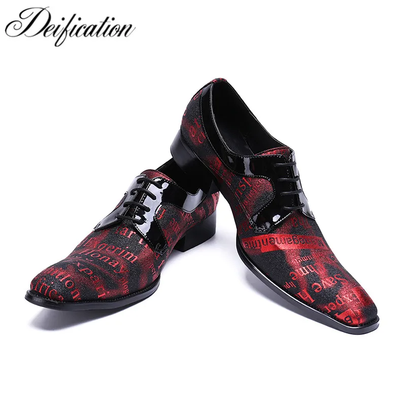 

Deification Letters Printed Sepatu Pria Genuine Leather Men Oxford Shoes Lace Up Formal Shoes Men Spiked Men Dress Shoes Leather
