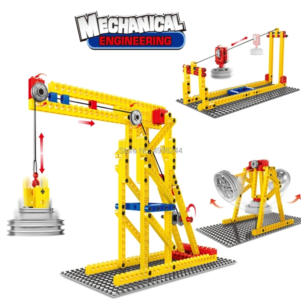 

3901 165pcs engineering machinery gear pulley crane educational building blocks bricks Toy