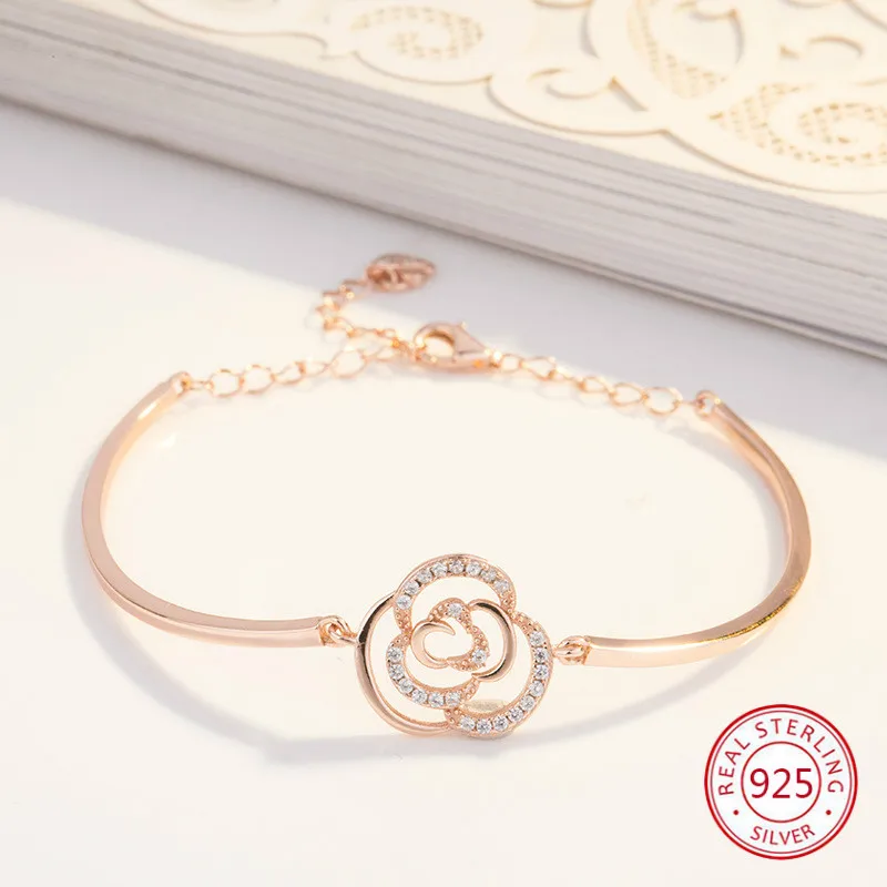 

925 Sterling Silver Open Bracelet Simple Fresh Fashion Personality Female Christmas Plum Shape Send Lover Gift 2019 New Hot
