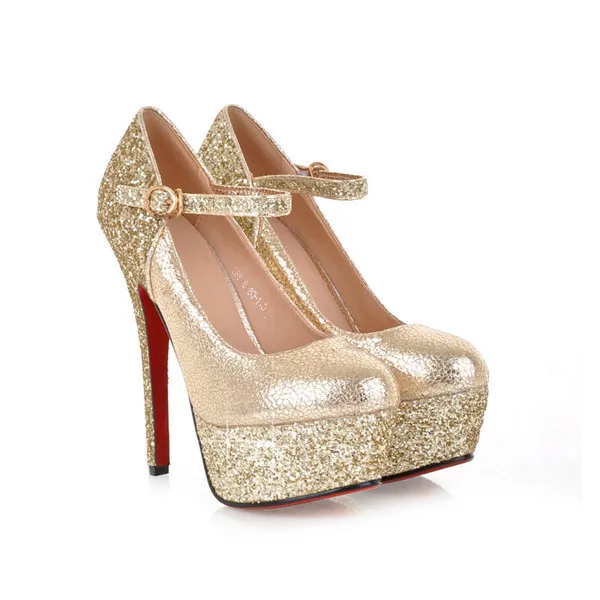 Новинка года; женские свадебные туфли на высоком каблуке; модные блестящие женские туфли-лодочки на платформе для ночного клуба; туфли с красной подошвой на очень высоком каблуке - Цвет: Gold