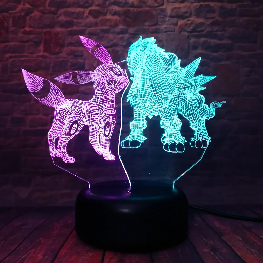 Мультяшный Аниме Pokemon Go Action Umbreon & Entei 3D микс светодиодный светильник RGB 7 цветов