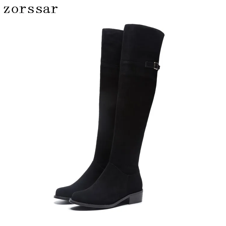 

Zorssar 2019 Fashion Female Winter Thigh High Boots Cow Suede Leather Low Heel Women Over The Knee Boots Shoes Plus Size 33-43
