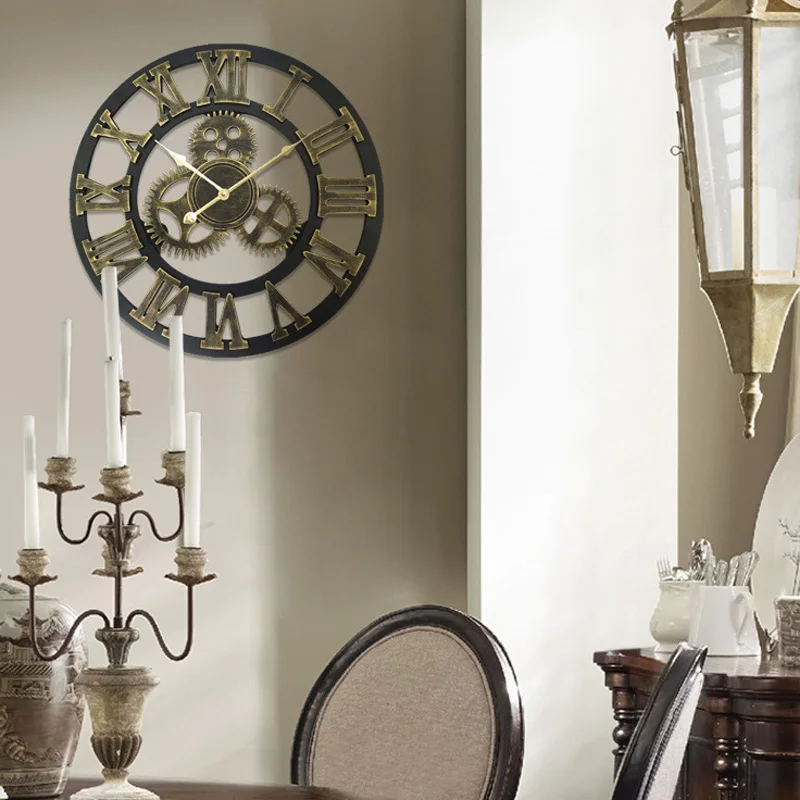D Large Silent Wall Clock Vintage Kitchen Clock3