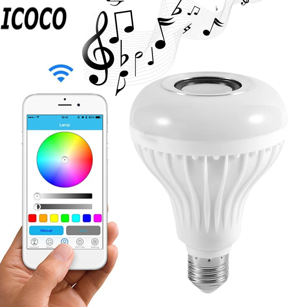 ICOCO 28LEDs 12W Smart Wireless Bluetooth LED Stereo Audio Speaker RGB Colorful Bulb Light Music Lamp
