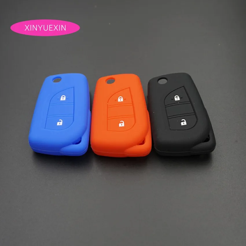 

Xinyuexin для Toyota Highlander Camry RAV4 силиконовый чехол для автомобильного ключа чехол с откидной крышкой и пультом дистанционного управления для автомобиля 2 кнопки для стайлинга автомобиля