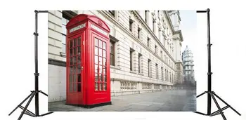 

Photography Backdrop White European Architecture Red Telephone Booth Marble Floor Street View