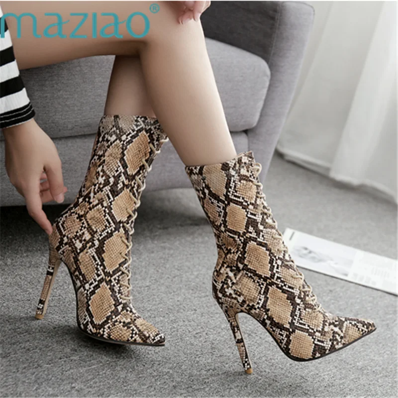 

Serpentine Ankle Boots High Heels Pointed Toe Waterproof Women Short Boots Sexy Party Butterfly Boots MAZIAO