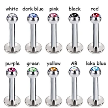 2 шт./лот 8 мм хирургическая сталь губ шпильки для пирсинга серьги Лабрет Пирсинг бар с кристаллом пирсинг ювелирные изделия