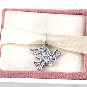 

ZMZY 925 Sterling Silver Charm Dove Silver Dangle with Cubic Zirconia Pendants Fit Pandora Bracelets Bangles