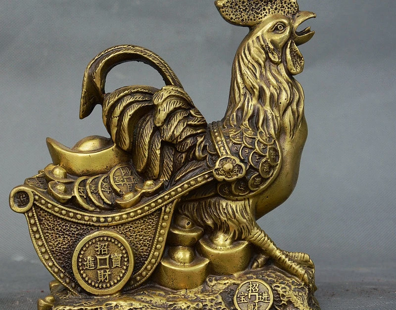 

Chinese Palace Bronze Copper Feng shui Wealth Zodiac Rooster Cock Yuanbao Statue
