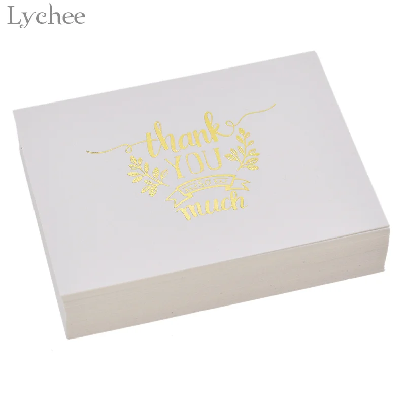  Lychee 48pcs Mini Gold Embossed Thank you Card Valentine Christmas Party Invitation Letter Greeting - 32840995548