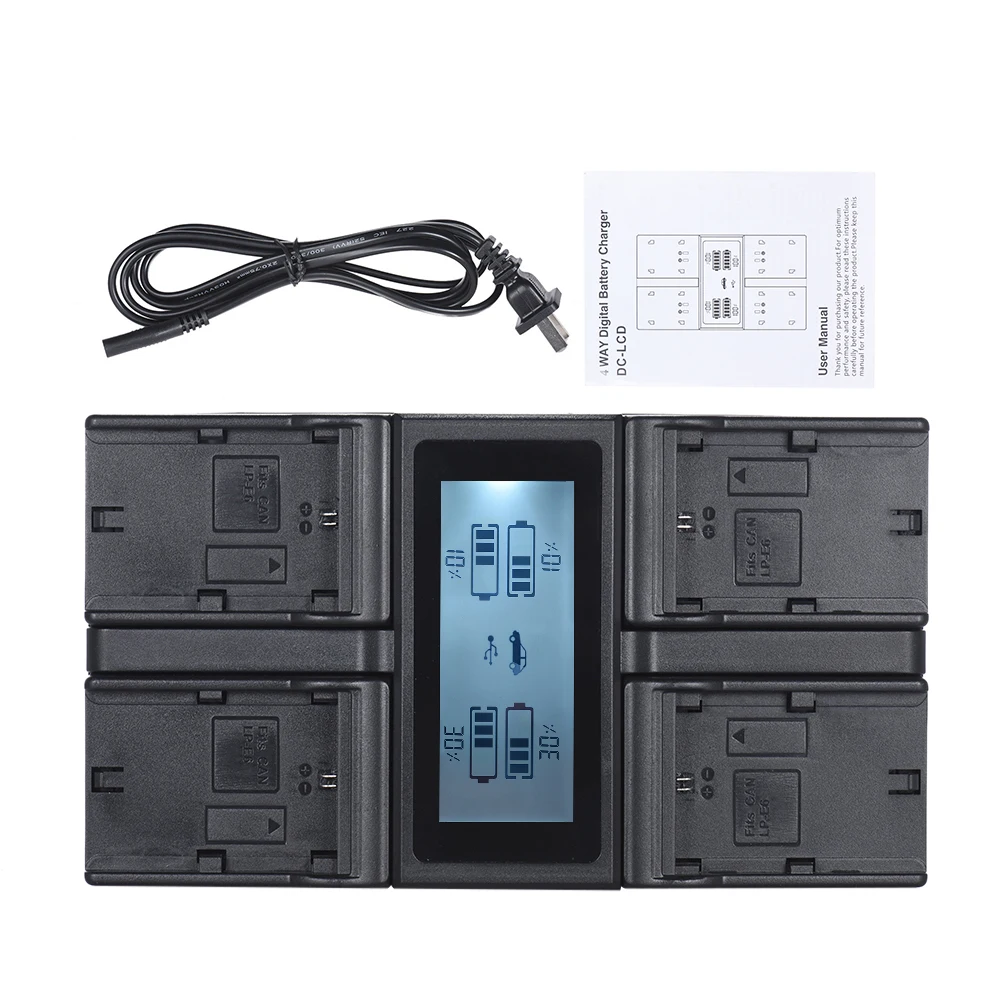 

Andoer LP-E6 LP-E6N NP-F970 4-Channel Digital Camera Battery Charger LCD for Canon 6D 7DII 80D 5D Serie Sony NP-F550 F750 etc