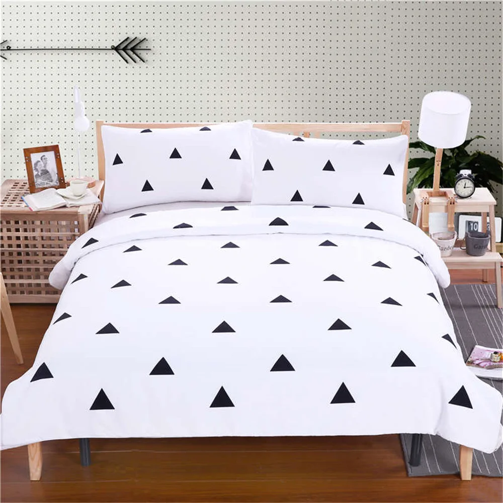 Набор из 3 предметов: черный треугольник, пододеяльник, популярное минималистичное постельное белье с принтом, черный белый треугольник, Комплект постельного белья
