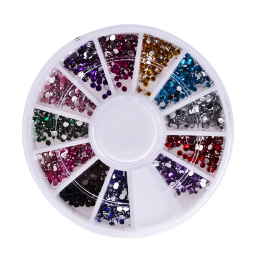 12 Colors Round Nail Art Sticker Gems Nail Rhinestones Decoration