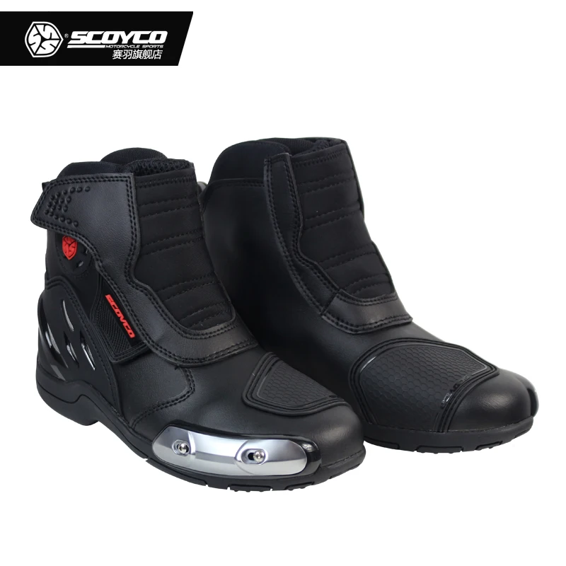 Scoyco moto rcycle; кожаные ботинки из микрофибры; bota moto; обувь для гонок по бездорожью; ботинки с защитной экипировкой; Байкерская обувь; MR002 - Цвет: Черный