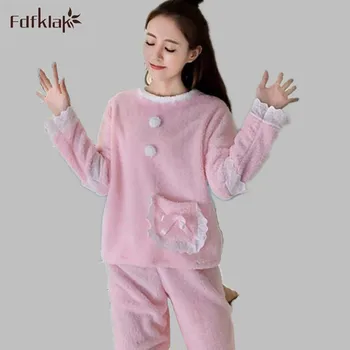 

2017 Fashion New Autumn Winter Women's Nightwear Sleepwear Pijamas Set Pyjama Femme Coral Pajamas Suit Tracksuit 2 Styles E0772