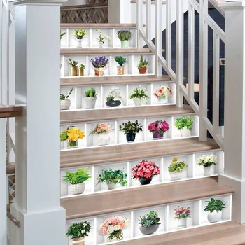

% Mosaic Tile Plant potted flower Wall Stair Self Adhesive Waterproof PVC Wall Sticker Kitchen Ceramic Stickers Home Decoration