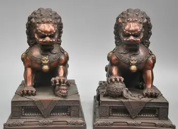 

10" China Fengshui Home Door Guardion Lion Foo Fu Dog Bronze Statue One Pair
