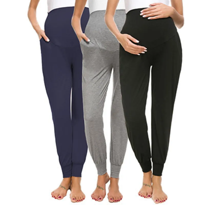 

Pack of 3pcs Womens Maternity Pants Premium Ultra Soft High Waisted Classic Comfortable Premama Pregnancy Pants Plus Size