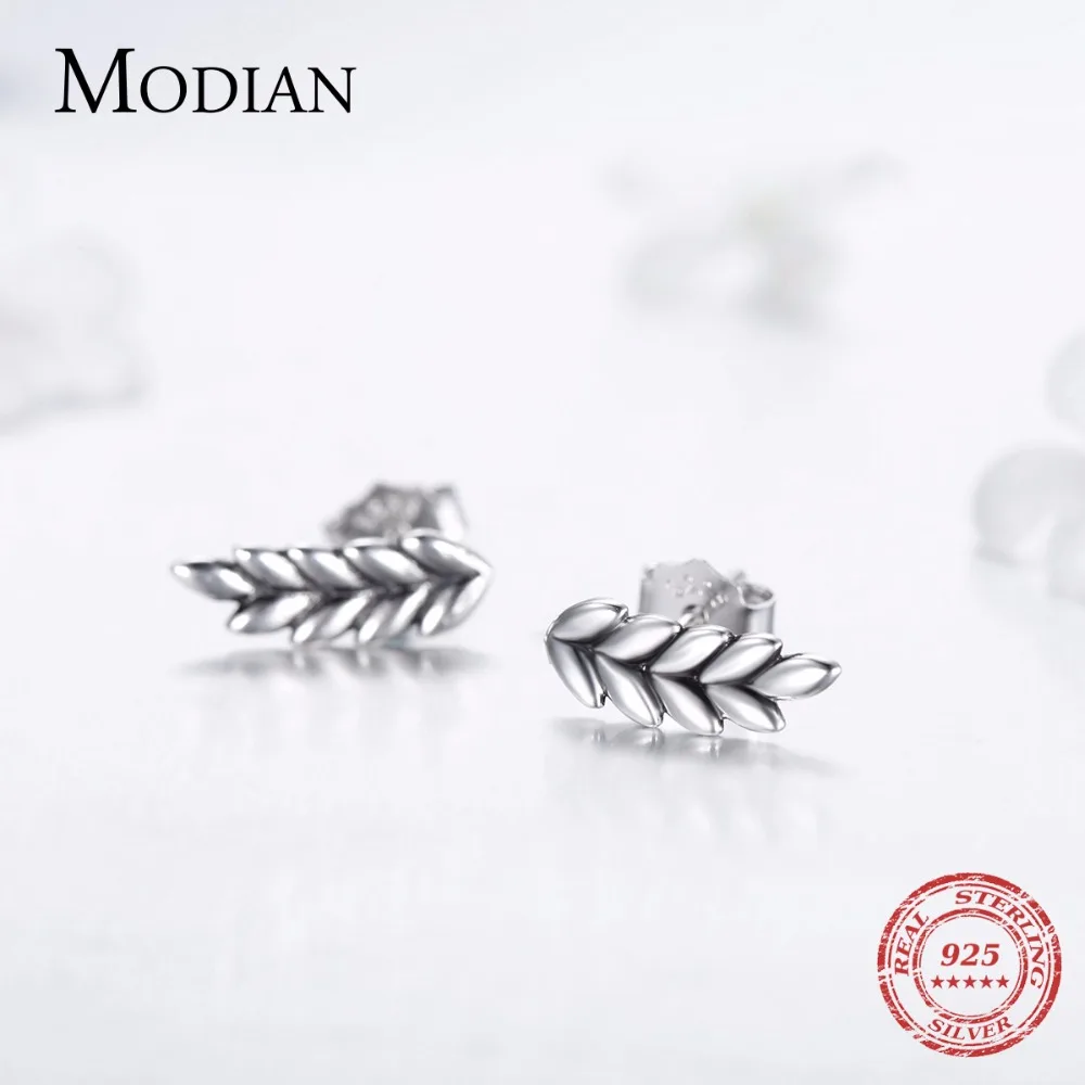 Modian 100% реальные 925 стерлингового серебра в форме листа простой сверкающие серьги