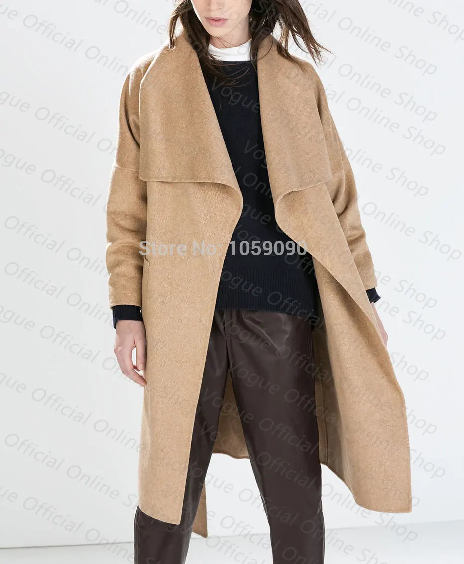 Cachemire Femmes Poches 2015 Irrégulière Le Virage Couleur Grandes Chameau Revers Grand Mode kaki Tranchée Bas Manteau Vers Kaki long Laine Solide Bleu X Ceinture aa15qCxw