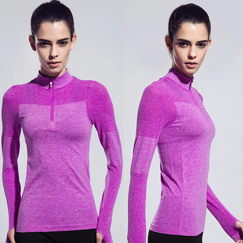 Lumier Yoga Top Breathable Sport Shirt Women Long Sleeves Thumb Design Fitness Short Zipper Gym Soft Running Jogging Clothing (4)