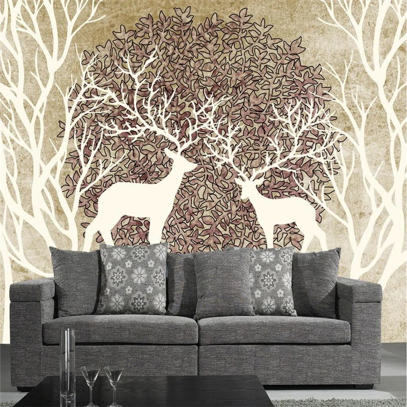 

Custom photo wallpaper large mural wall stickers 3d retro nostalgic forest elk sofa background decorative painting