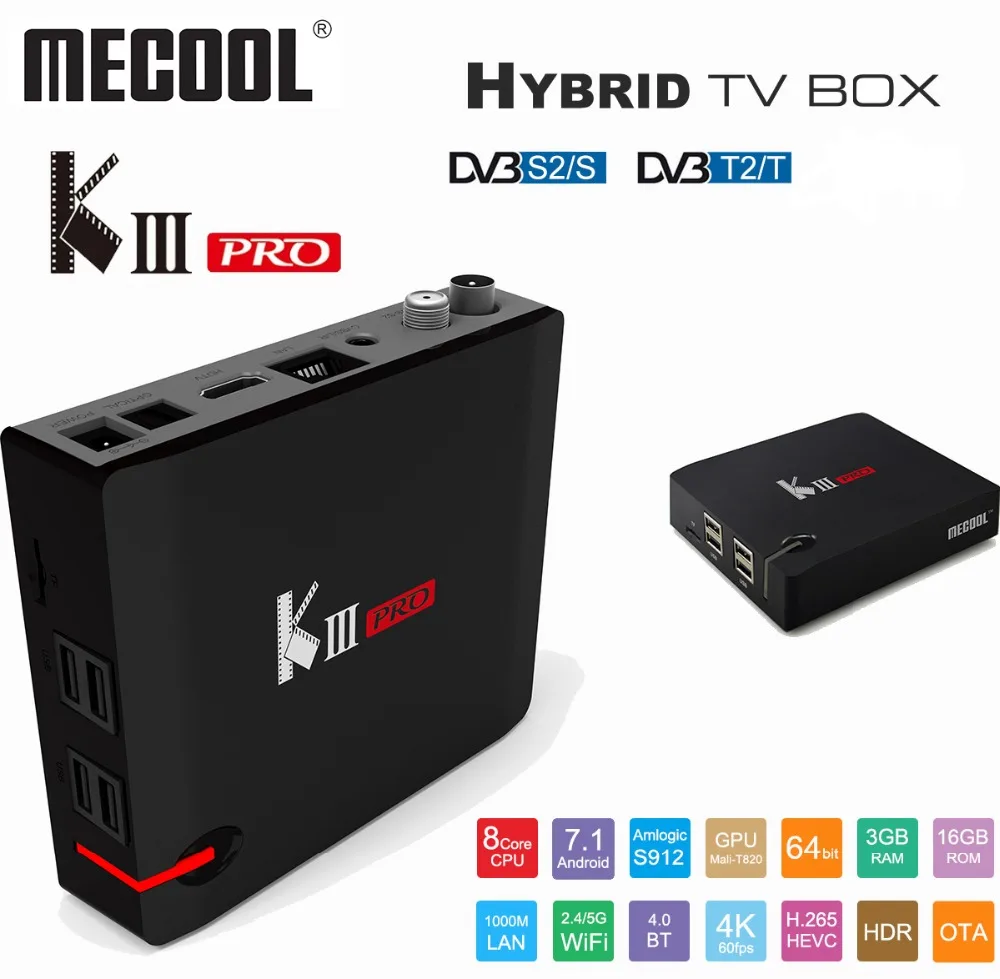 US $98 52 39% OFF|MECOOL KIII PRO Satellite Receiver Android TV Box Amlogic S912 Octa Core DVB T2 DVB S2 4K 64bit 2 4G Media Player Hybrid TV Box-in