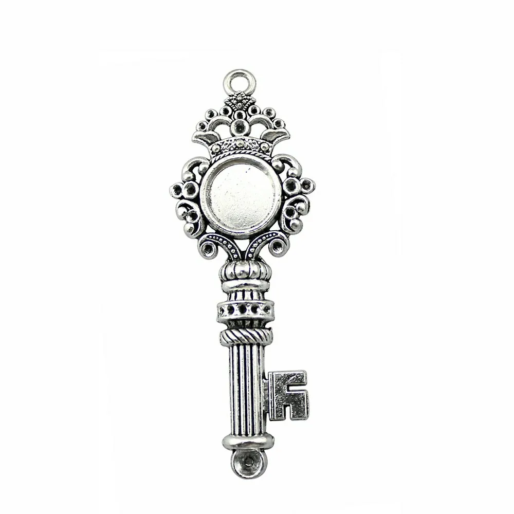 

3pcs 14mm Inner Size Antique Silver Key Crown Cameo Cabochon Base Setting Charms Pendant