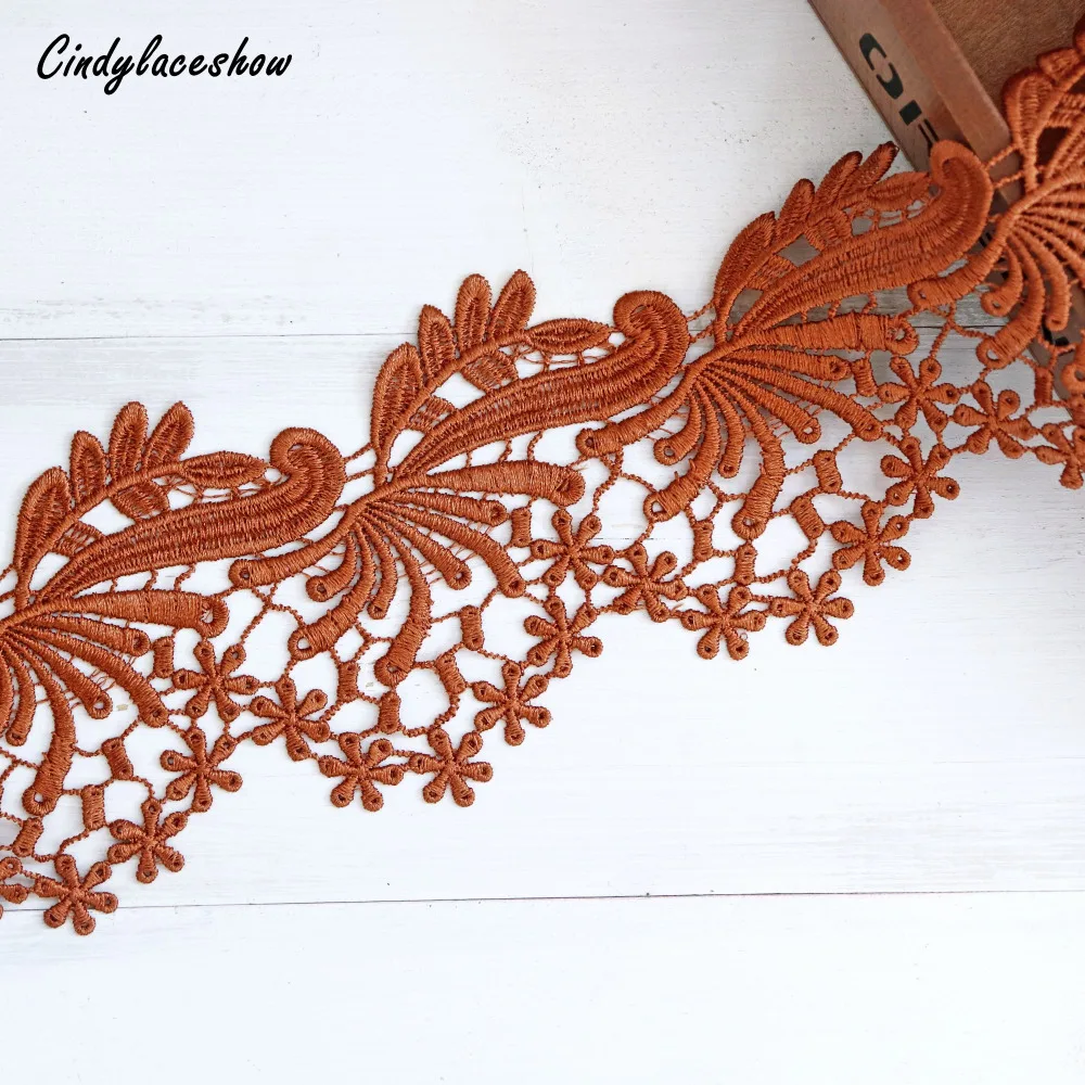 

1 Yard 10cm wide Caramel Embroidered Lace Trim for Sewing Wide Guipure Lace Fabric Mesh for Clothing Curtain Women's Dress LA192