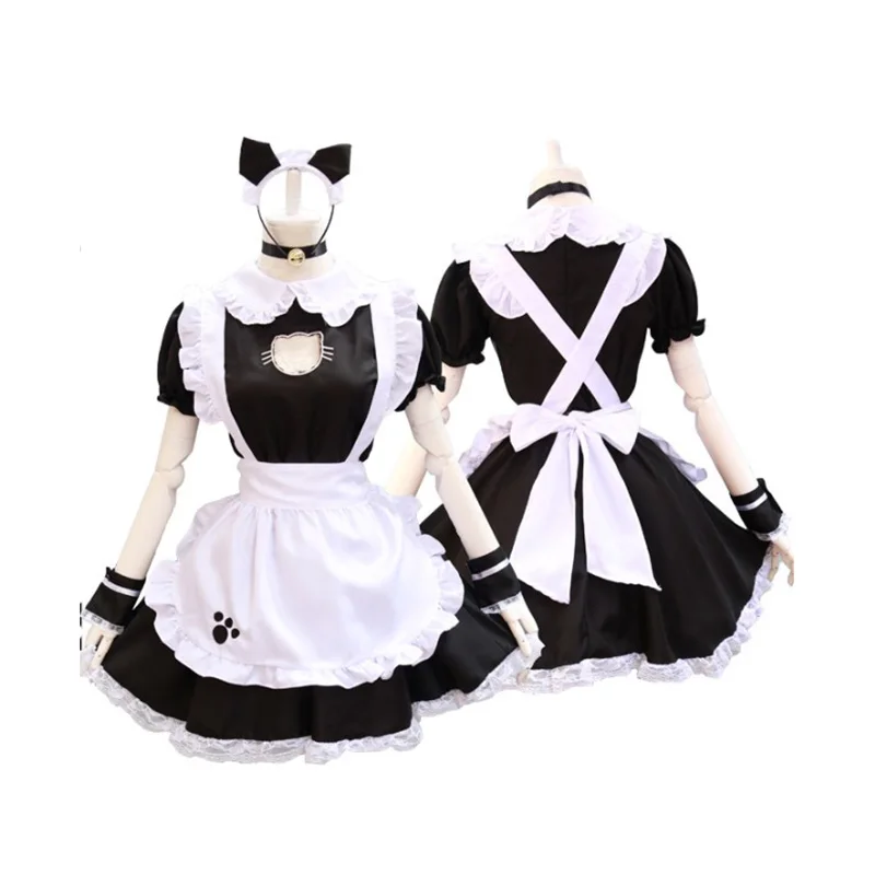 Новинка, костюм для косплея с открытой грудью, Черный кот, горничной, милый кот, японская горничная, костюм для косплея, платье в стиле Лолиты, S-XL