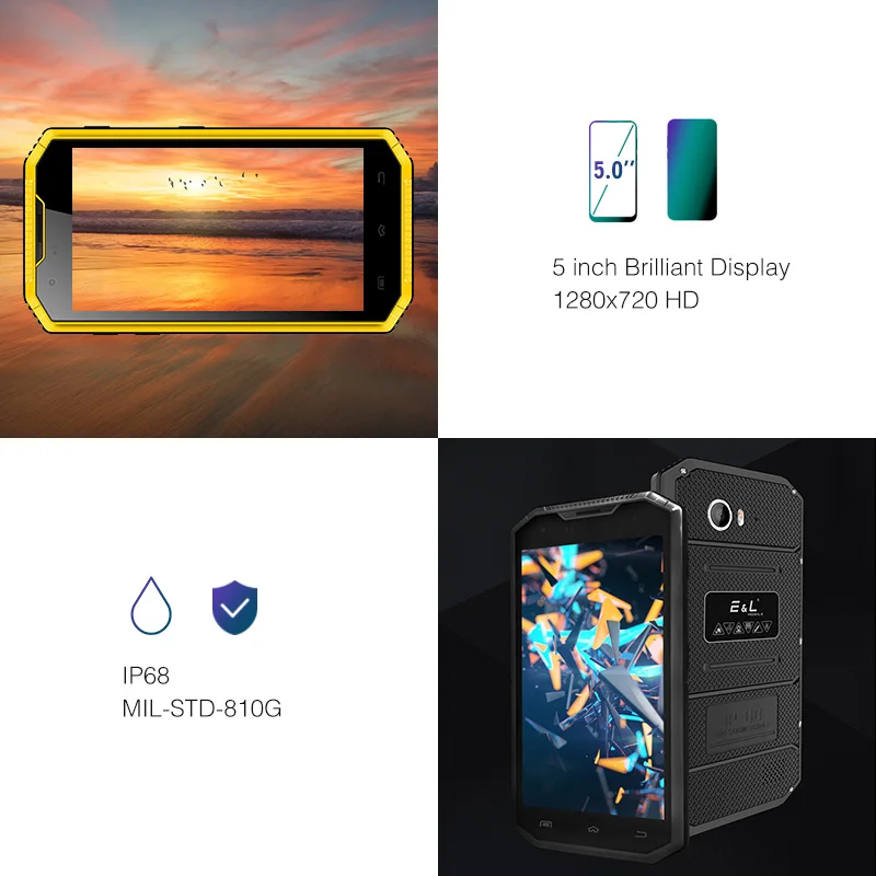 E & L W7S 2 Гб 16 мобильный телефон IP68 EL водонепроницаемый 5 0 дюйма Android 6 MTK6737